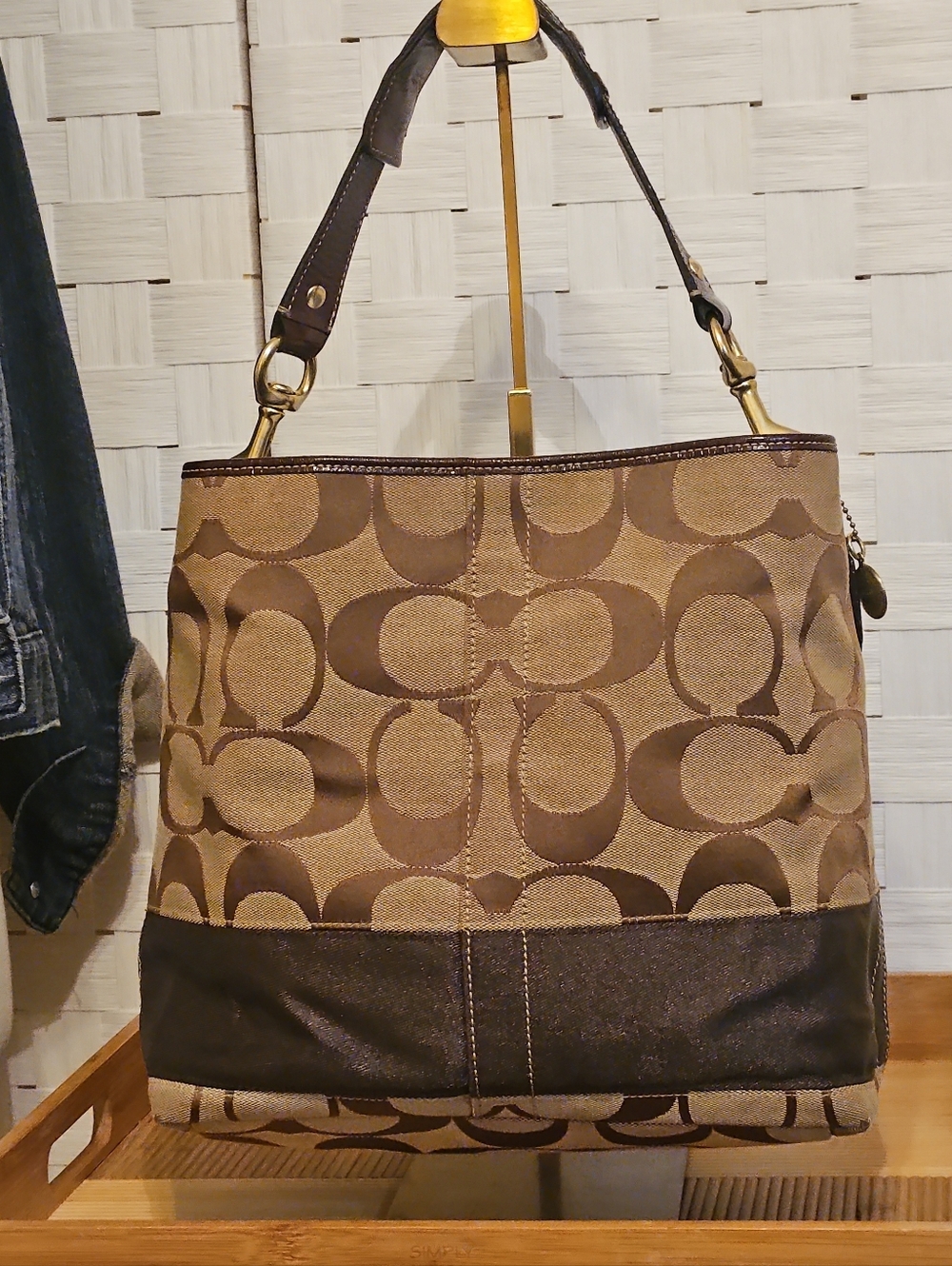 Coach Signature Jacquard Tote 10627 Brown Leather Trim Y2K Classic Signature C